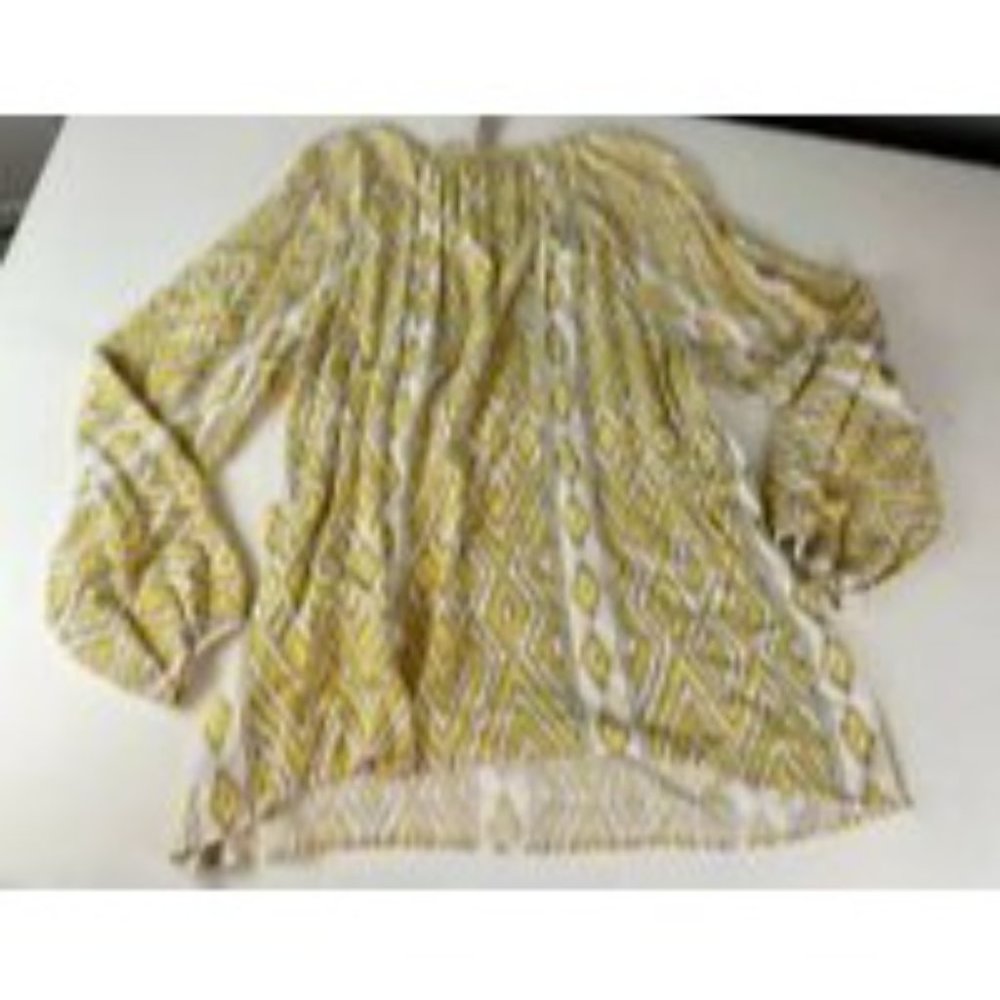 Lane Bryant Peasant Tunic Yellow Top Size 16 Rope Tie Front Gathered Sleeves - Picture 4 of 10